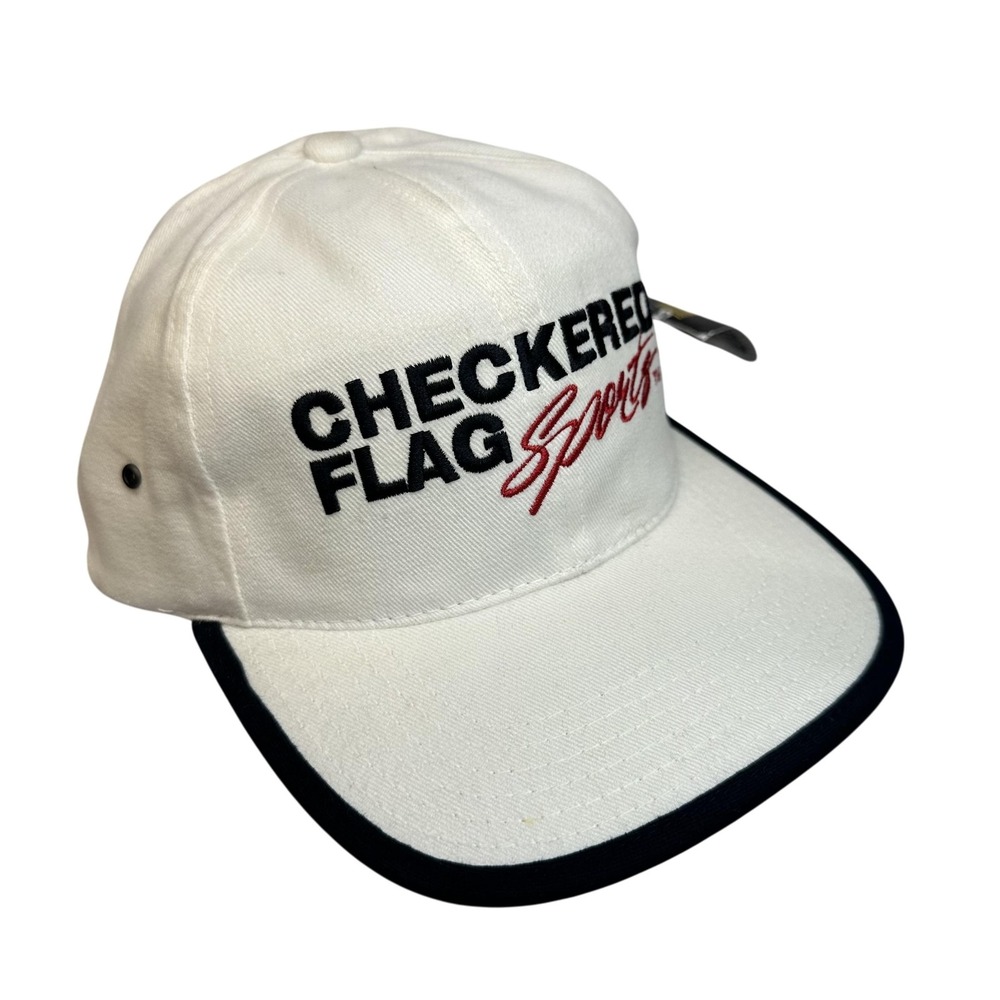NASCAR Hat Cap Checkered Flag Sports CFS White Black Racing Strap Back Mens